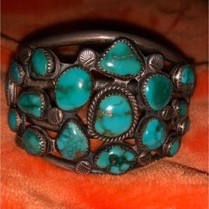 Vintage Turquoise Silver Cuff Bracelet Native American Navajo Dead Pawn